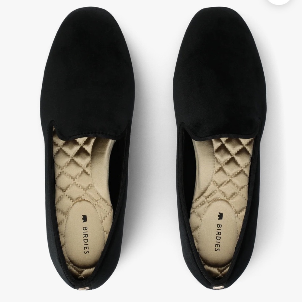 Birdies Black velvet Starling Quilted Insole‎ Loafers EUC size 8